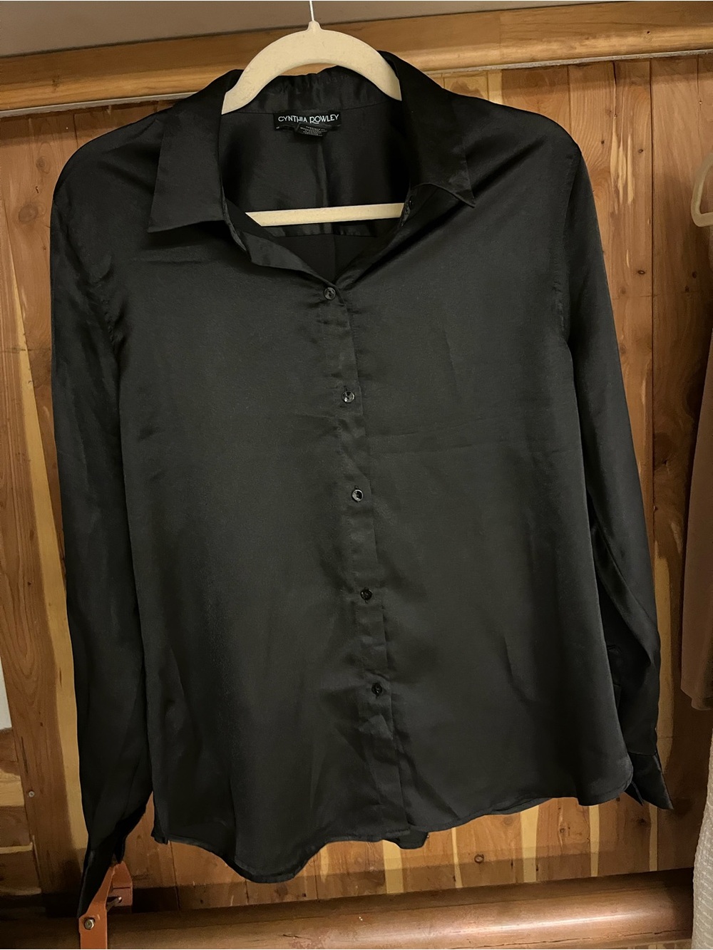 Cynthia Rowley Black Satin Button-Down Blouse